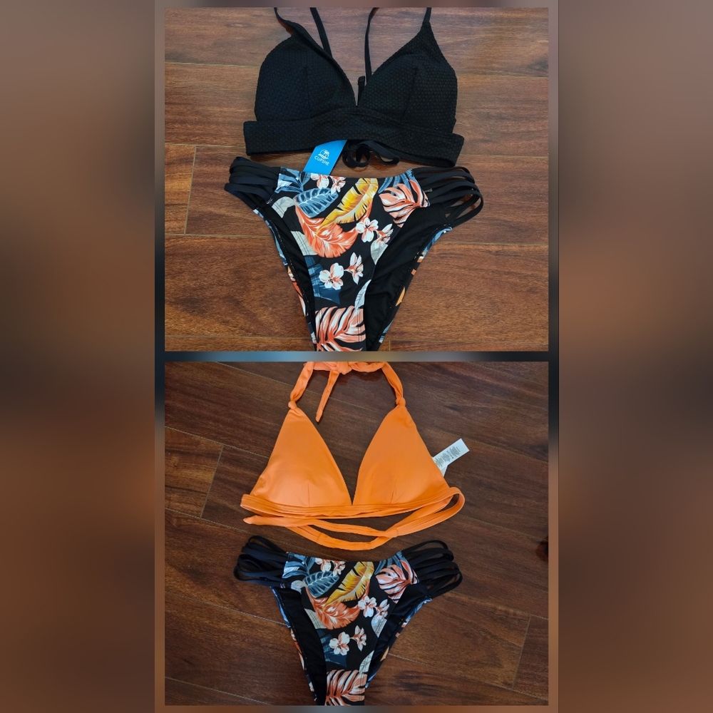 NWT Cupshe Bikini Set & Extra Loft Top Black Orange Size M